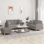 Set de canapele cu perne, 3 piese, gri taupe, textil GartenMobel Dekor