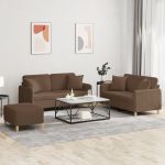 Set de canapele cu perne, 3 piese, maro, textil GartenMobel Dekor