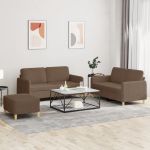 Set de canapele cu perne, 3 piese, maro, textil GartenMobel Dekor