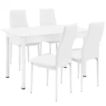 Set Masa cu 4 Scaune Tapitate Imitatie Piele pentru Bucatarie sau Living, MDF/Otel, Culoare Alb