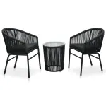 Set mobilier de bistro cu perne, 3 piese, negru, ratan PE   GartenMobel Dekor