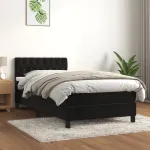 Pat box spring cu saltea, negru, 90x200 cm, catifea GartenMobel Dekor