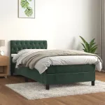 Pat box spring cu saltea, verde închis, 100x200 cm, catifea GartenMobel Dekor