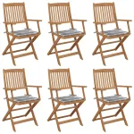Scaune grădină pliabile, cu perne, 6 buc., lemn masiv de acacia GartenMobel Dekor