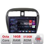 Navigatie Mitsubishi Space Star Mirage Attrage 2012- 8 core QLED 2K 16+512 360 Android Waze USB Navigatie Internet Youtube Radio Edotec CarStore Technology