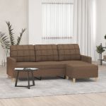 Canapea cu 3 locuri cu taburet, maro, 180 cm, material textil GartenMobel Dekor