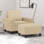 Fotoliu canapea cu taburet, crem, 60 cm, material textil GartenMobel Dekor