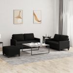 Set de canapele cu perne, 3 piese, negru, textil GartenMobel Dekor