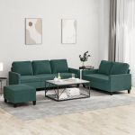 Set de canapele cu perne, 3 piese, verde închis, catifea GartenMobel Dekor