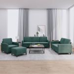 Set de canapele, 4 piese, verde închis, catifea GartenMobel Dekor