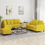 Set de canapele cu perne, 3 piese, galben, catifea GartenMobel Dekor