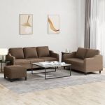 Set de canapele cu perne, 3 piese, maro, textil GartenMobel Dekor