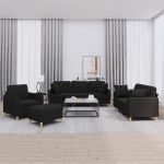 Set de canapele cu perne, 4 piese, negru, material textil GartenMobel Dekor