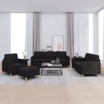 Set de canapele cu perne, 4 piese, negru, textil GartenMobel Dekor