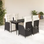 Set mobilier de grădină cu perne, 5 piese, negru, poliratan GartenMobel Dekor