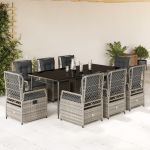 Set mobilier grădină cu perne, 9 piese, gri, poliratan GartenMobel Dekor
