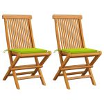 Scaune de grădină cu perne verde aprins, 2 buc., lemn masiv tec GartenMobel Dekor