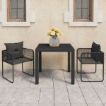 Set mobilier masă de grădină, 3 piese, negru, ratan PVC GartenMobel Dekor