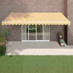 Copertină retractabilă, galben/alb, 5x3 m, textil/aluminiu GartenMobel Dekor