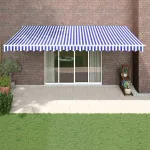 Copertină retractabilă albastru/alb, 5x3 m, textil/aluminiu GartenMobel Dekor