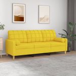 Canapea cu 3 locuri cu pernuțe, galben deschis, 180 cm, textil GartenMobel Dekor