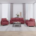 Set canapea cu perne, 3 piese, roșu vin, material textil GartenMobel Dekor
