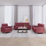 Set canapea cu perne, 3 piese, roșu vin, material textil GartenMobel Dekor