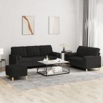 Set de canapele cu perne, 3 piese, negru, textil GartenMobel Dekor