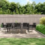 Set mobilier grădină cu perne, 9 piese, negru, poliratan & oțel GartenMobel Dekor