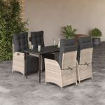 Set mobilier de grădină cu perne, 5 piese gri deschis poliratan GartenMobel Dekor