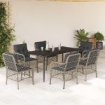 Set mobilier de grădină cu perne, 7 piese gri deschis poliratan GartenMobel Dekor