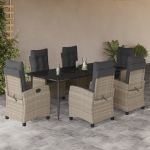Set mobilier de grădină cu perne, 7 piese gri deschis poliratan GartenMobel Dekor