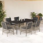 Set mobilier de grădină cu perne, 7 piese gri deschis poliratan GartenMobel Dekor