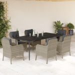 Set mobilier de grădină cu perne, 7 piese gri deschis poliratan GartenMobel Dekor