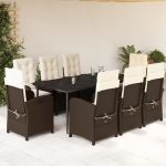 Set mobilier de grădină cu perne, 9 piese, maro, poliratan GartenMobel Dekor