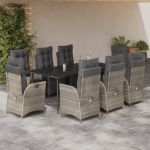 Set mobilier grădină cu perne, 9 piese, gri deschis, poliratan GartenMobel Dekor