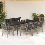 Set mobilier grădină cu perne, 9 piese, gri deschis, poliratan GartenMobel Dekor