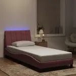 Cadru de pat cu lumini LED, roz, 90x200 cm, catifea GartenMobel Dekor