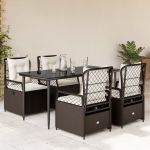 Set mobilier de grădină, 5 piese, cu perne, maro, poliratan GartenMobel Dekor