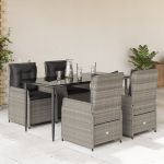 Set mobilier de grădină cu perne, 5 piese gri deschis poliratan GartenMobel Dekor