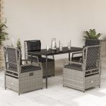 Set mobilier de grădină cu perne, 5 piese gri deschis poliratan GartenMobel Dekor