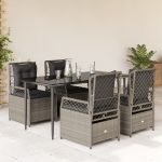 Set mobilier de grădină cu perne, 5 piese gri deschis poliratan GartenMobel Dekor
