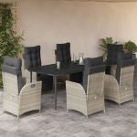 Set mobilier de grădină cu perne, 7 piese gri deschis poliratan GartenMobel Dekor