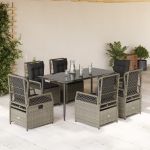 Set mobilier de grădină cu perne, 7 piese gri deschis poliratan GartenMobel Dekor