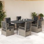 Set mobilier de grădină cu perne, 7 piese gri deschis poliratan GartenMobel Dekor