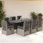 Set mobilier grădină cu perne, 9 piese, gri deschis, poliratan GartenMobel Dekor