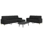 Set canapele cu taburet și perne, 3 piese, negru, textil GartenMobel Dekor