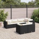 Set mobilier de grădină cu perne, 7 piese, negru, poliratan GartenMobel Dekor