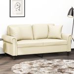 Canapea cu 2 locuri cu pernuțe, crem, 140 cm, piele ecologică GartenMobel Dekor