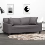 Canapea cu 2 locuri cu pernuțe, gri, 140 cm, piele ecologică GartenMobel Dekor
